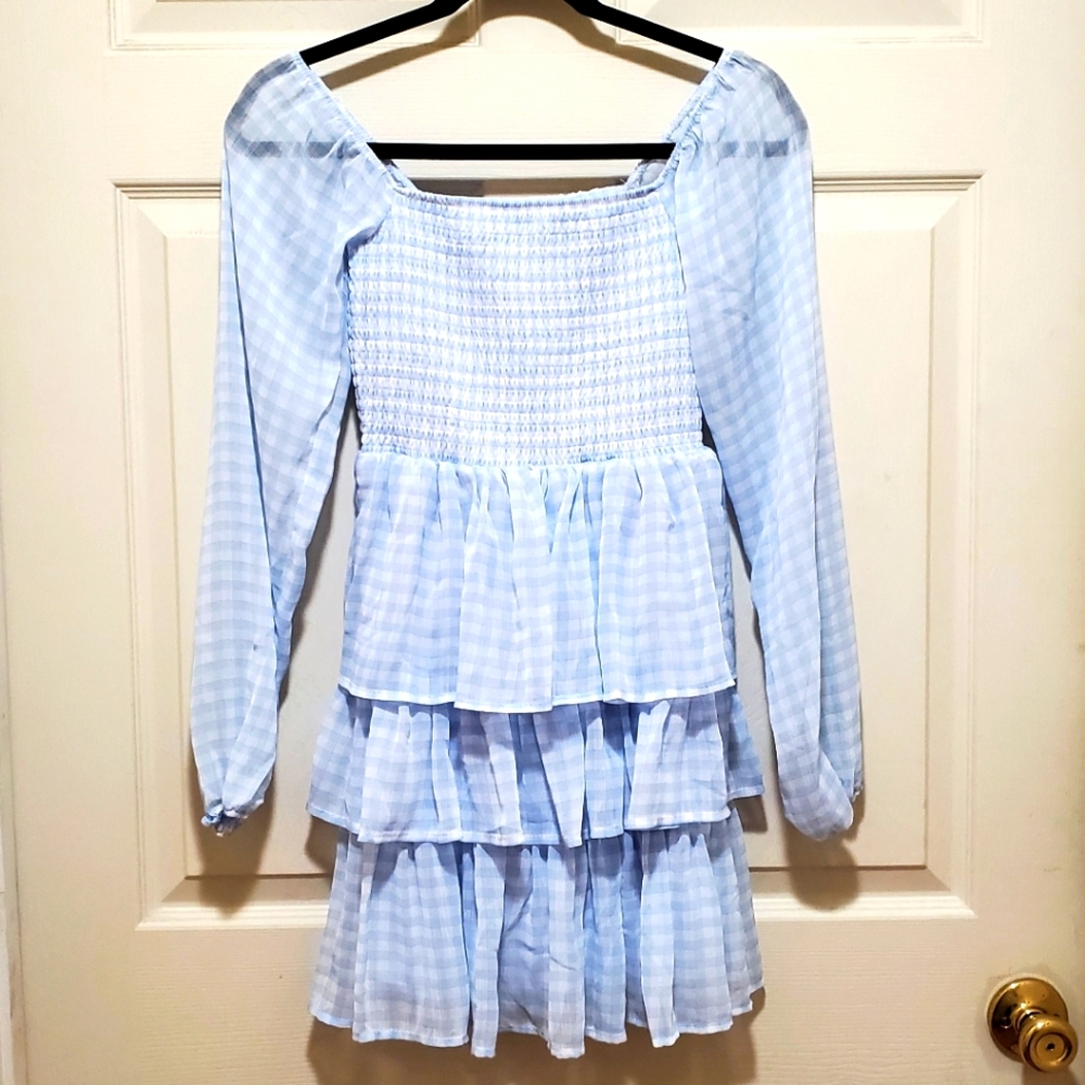 Madden NYC Triple Ruffle Smocked Peasant Dress XS Nantucket Breeze
